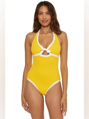 Trina Turk Yellow One-Piece Swimsuit with White Trim